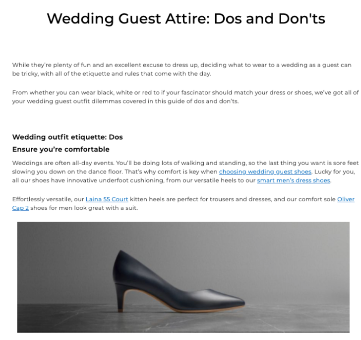 Wedding guest attire: dos and don'ts article for Clarks by copywriter Surena Chande